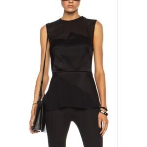 3.1 Phillip Lim Luna Mixed Media Sheer Satin Peplum Top Black Size 0